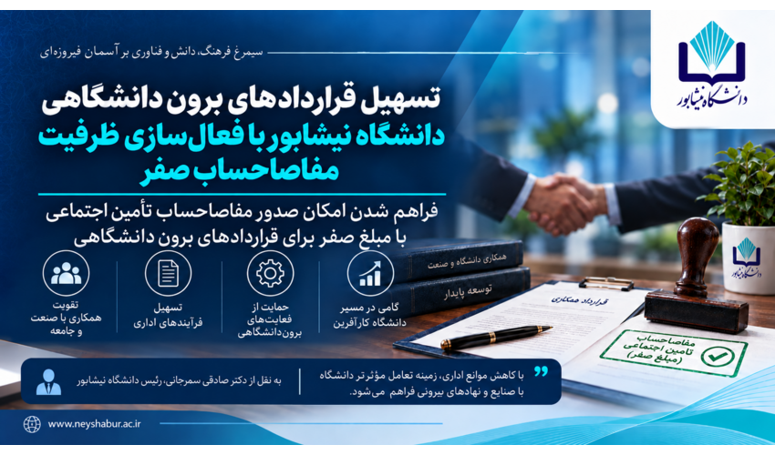 تسهیل قراردادهای برون‌دانشگاهی دانشگاه نیشابور با فعال‌سازی ظرفیت مفاصاحساب صفر