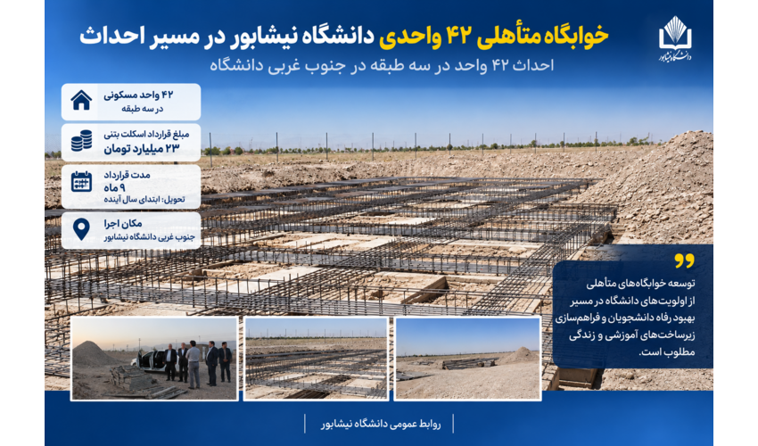خوابگاه متأهلی ۴۲ واحدی دانشگاه نیشابور در مسیر احداث